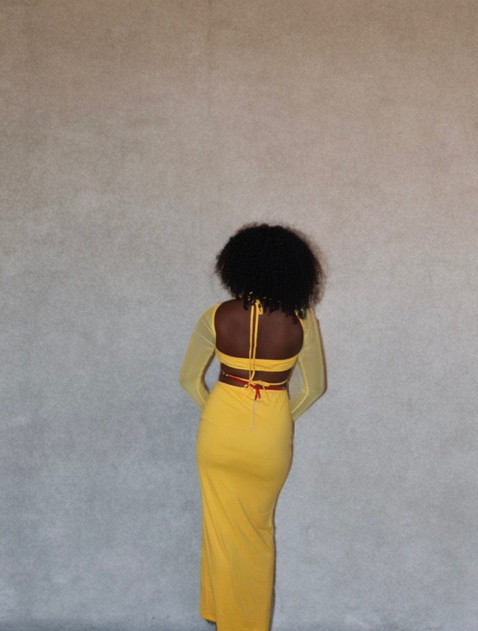 ☀️ The "Glow Up" Co-ord Set: Sheer Mesh Maxi Dress