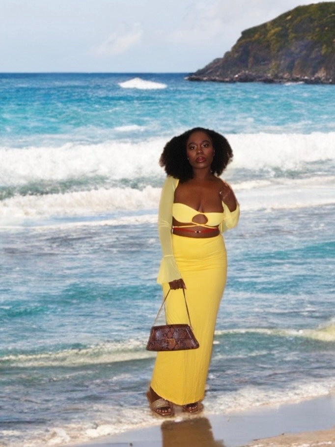 ☀️ The "Glow Up" Co-ord Set: Sheer Mesh Maxi Dress