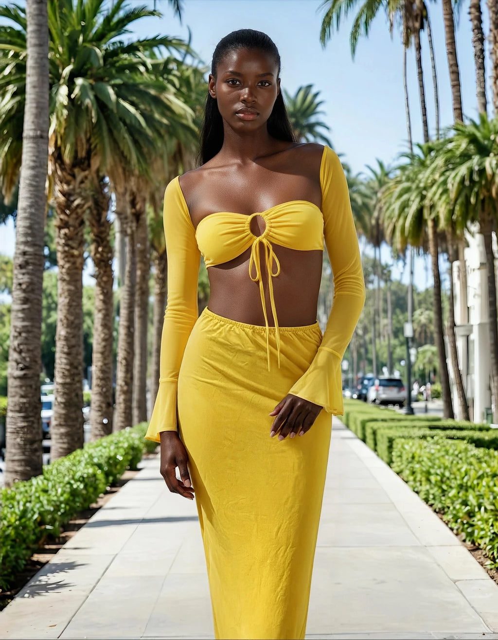 ☀️ The "Glow Up" Co-ord Set: Sheer Mesh Maxi Dress