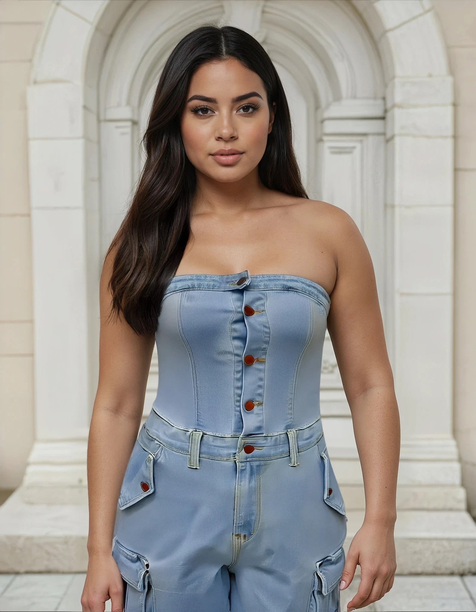 Denim Daze Strapless Cargo Romper
