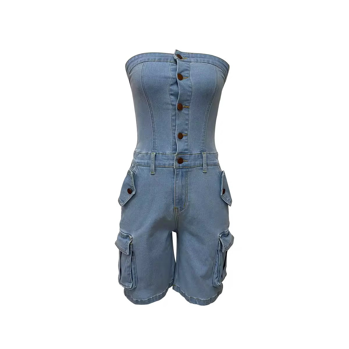 Denim Daze Strapless Cargo Romper